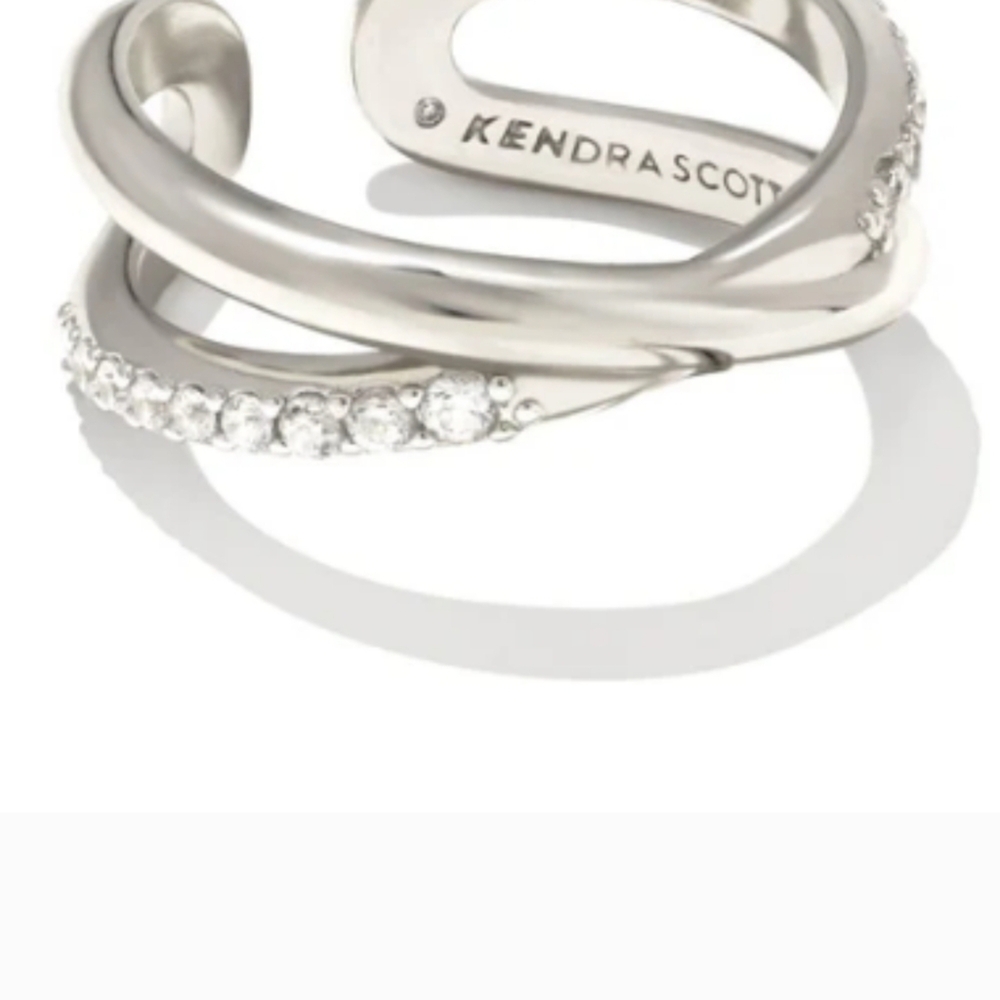 Kendra Scott Silver Crossover Ring with Crystal Accents